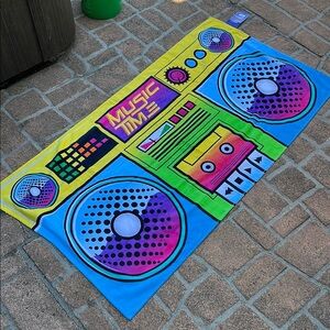 Colorful Music Themed Beach Towel boombox bright 80’s